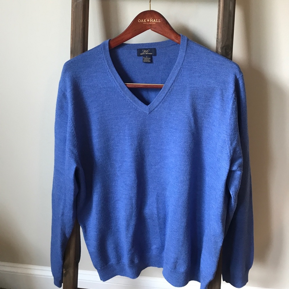 Blue V-Neck Brooks Brothers Merino Wool Sweater