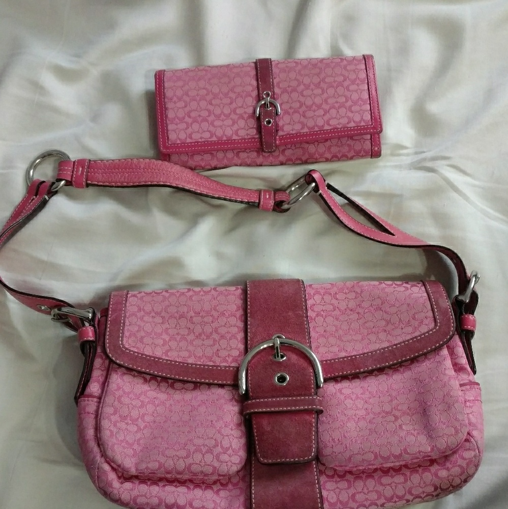 PINK COACH BAG AND WALLETT