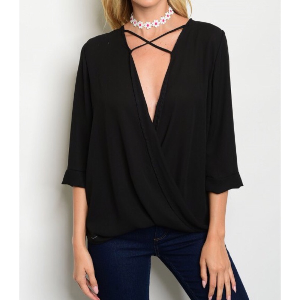 Sexy Plunging V Criss Cross Blouse