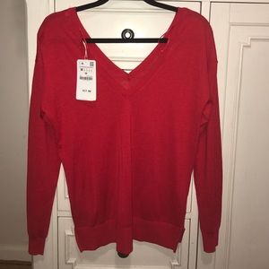 NWT Zara Red Double V Sweater