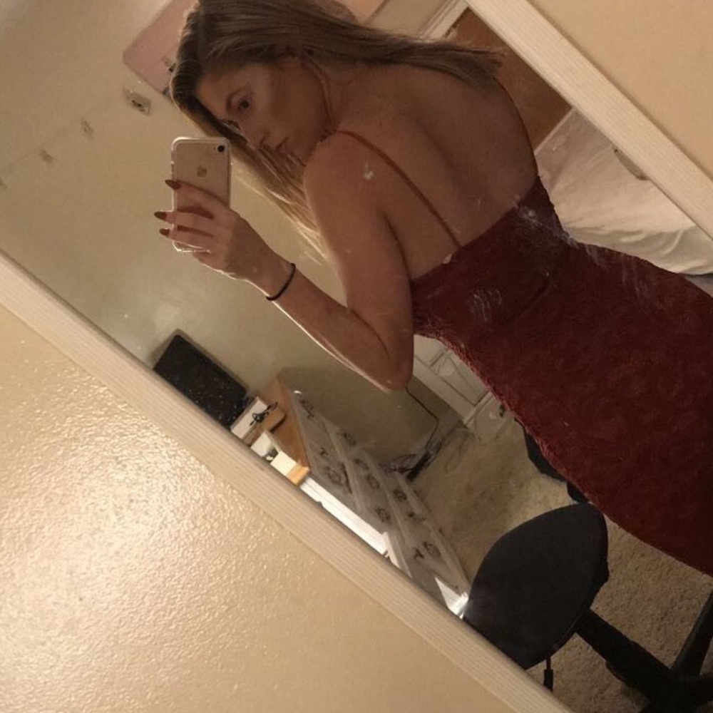 NWT agaci orange/coral/red mid length lace dress