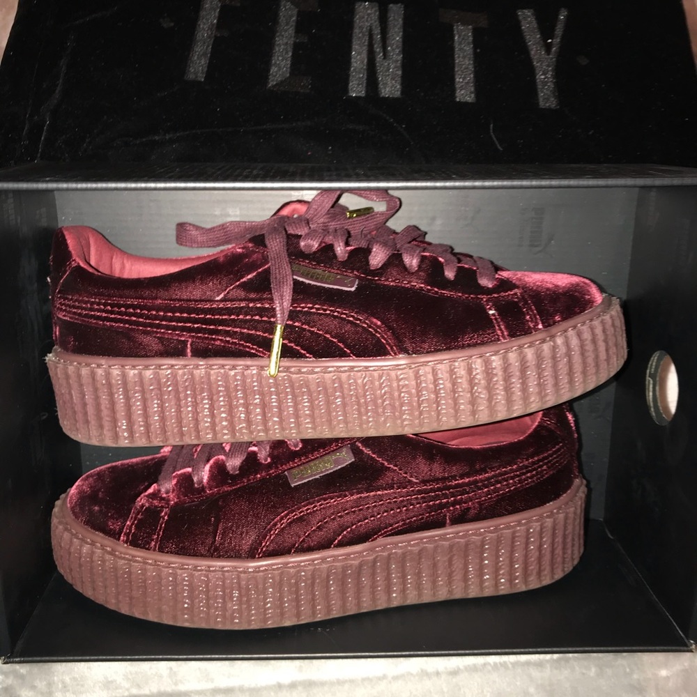 Burgundy velvet fenty creepers