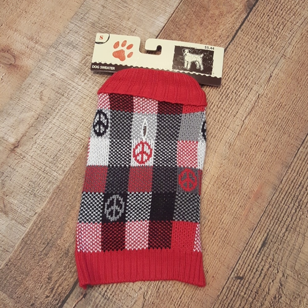 Buffalo Plaid Peace Sign Dog Sweater Small