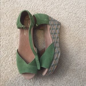 Green Toms wedge platform sandal