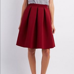 Charlotte Russe Pleated Scuba Skater Skirt - red