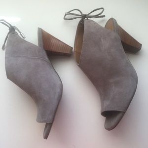 Gray suede peep toe booties