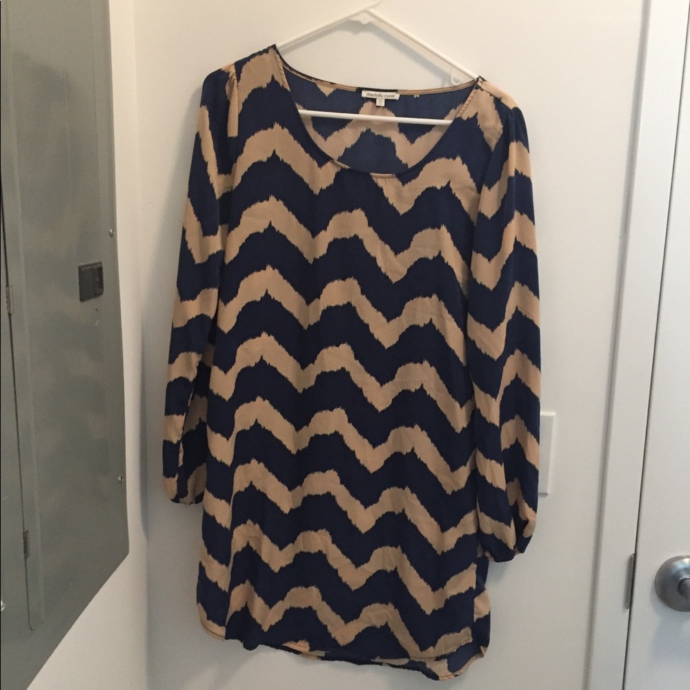 Long Sleeve Tan & Navy Dress