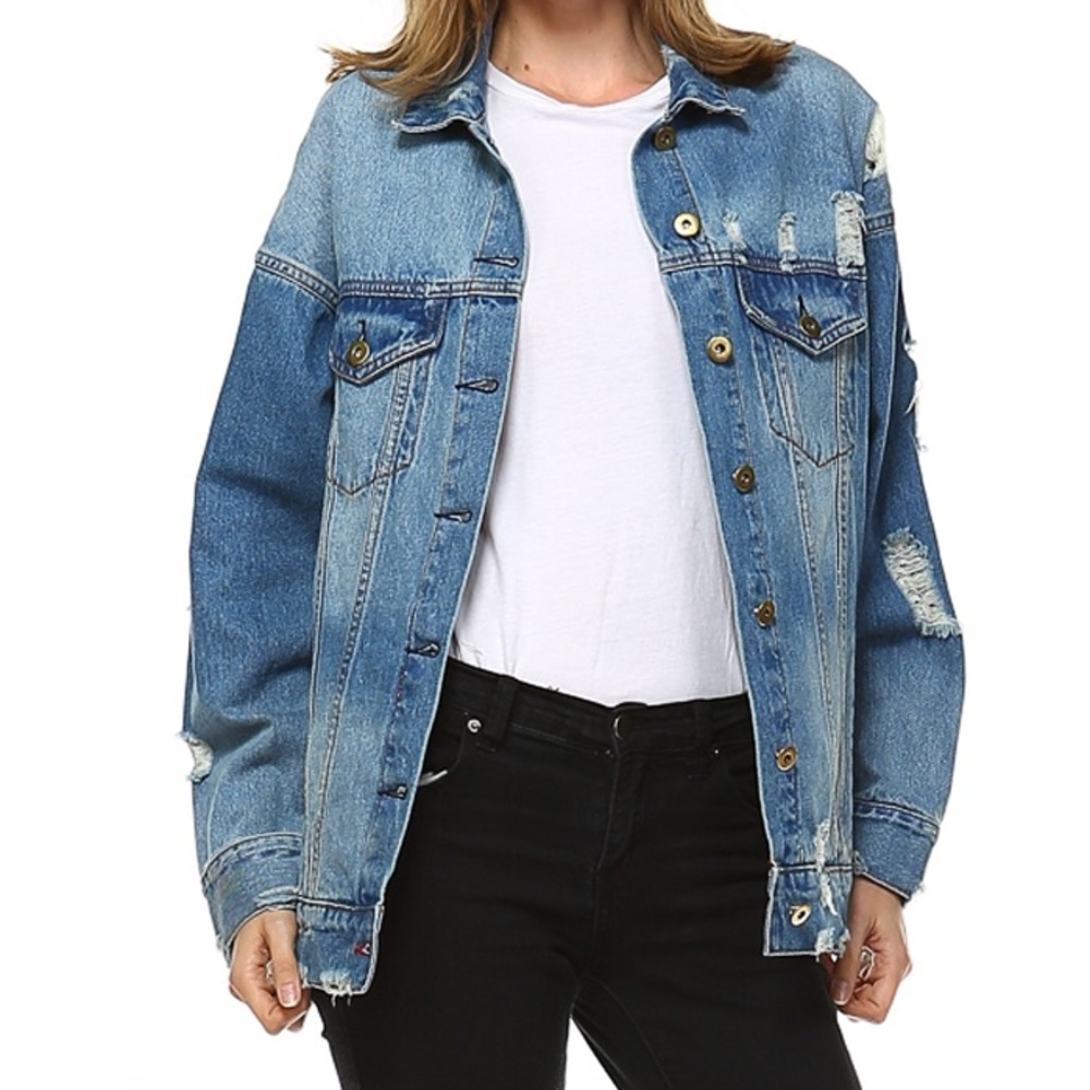 NWT oversized distressed denim jacket - Picture 3 of 6