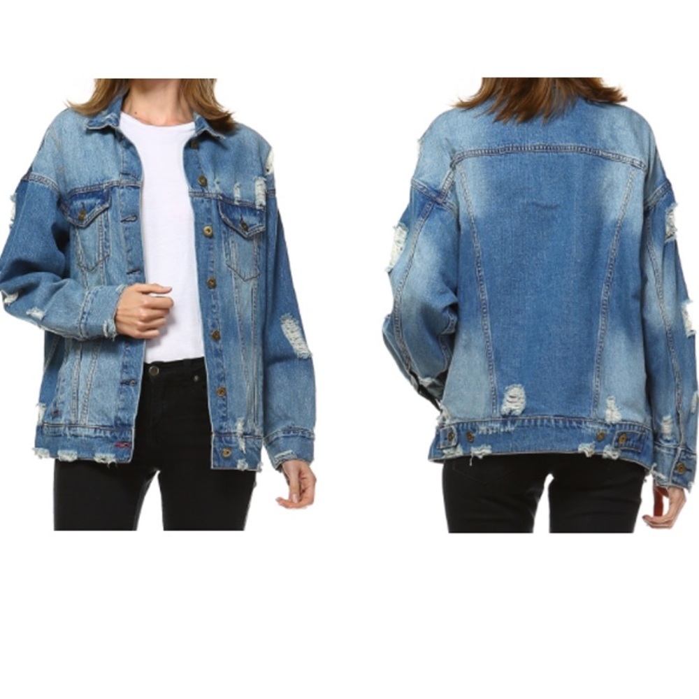 NWT oversized distressed denim jacket - Picture 4 of 6