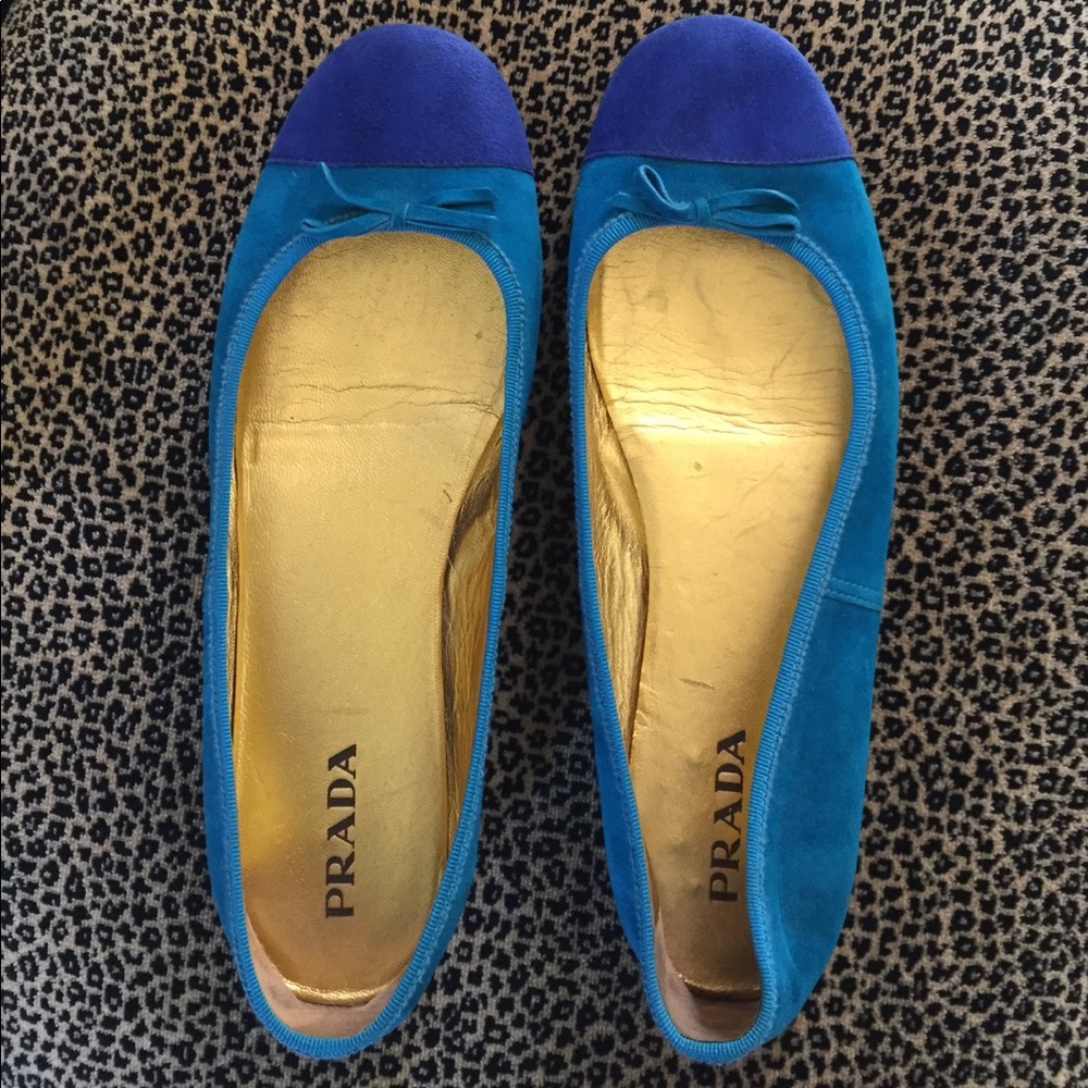 Teal and periwinkle Prada ballet flats