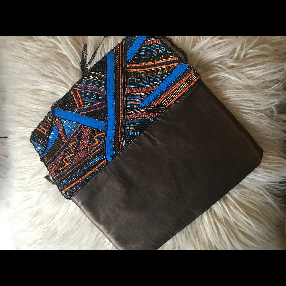 Aztec print jeweled evening bag