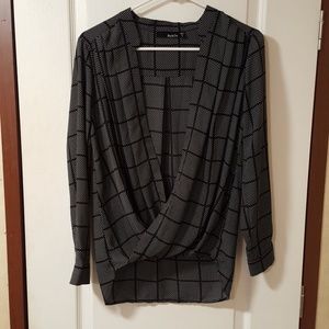 Ro & De Black and White Faux Wrap Blouse