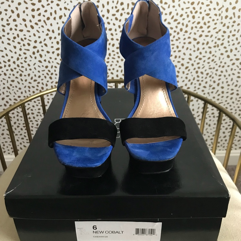 BCBG Cobalt Blue and Black Sandal Heels