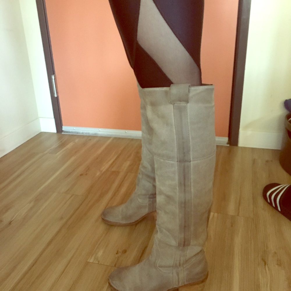 Distressed grey suede boots