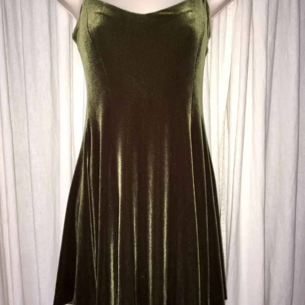 Olive Green Velvet Slip Dress