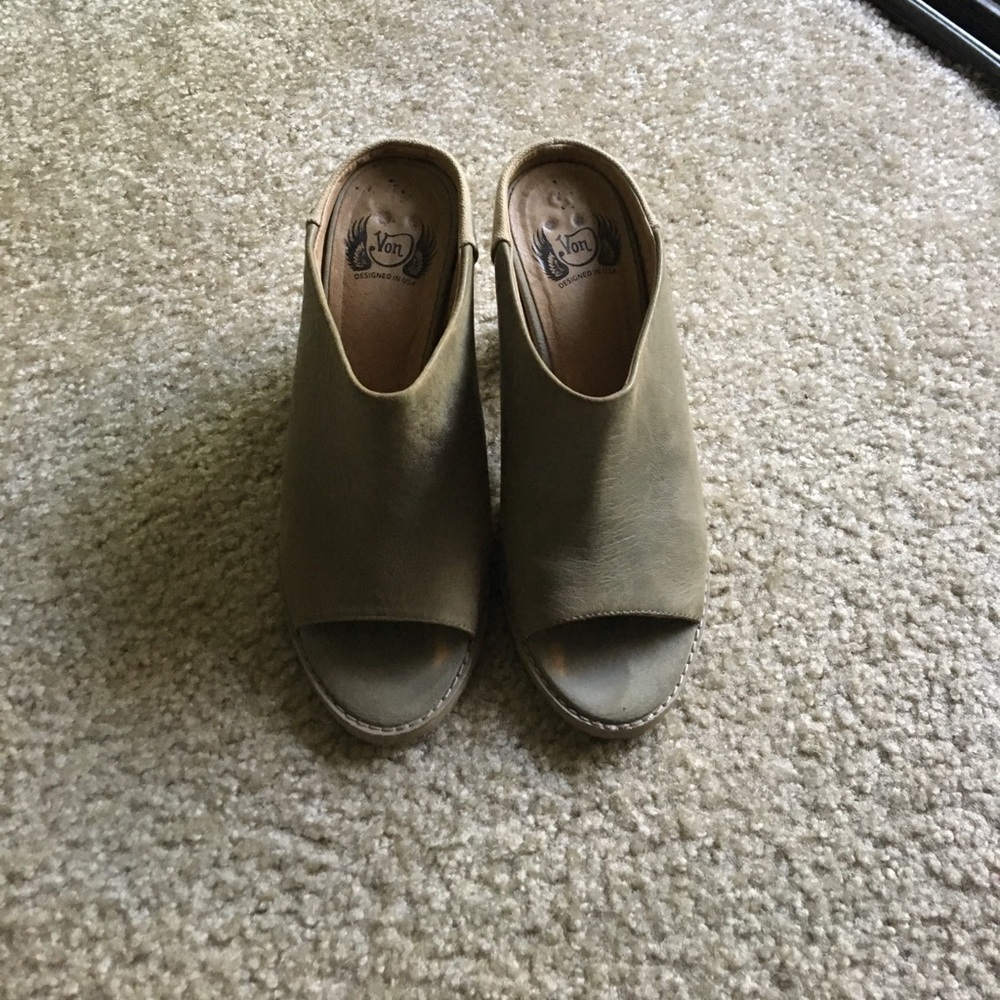 Olive green leather mules