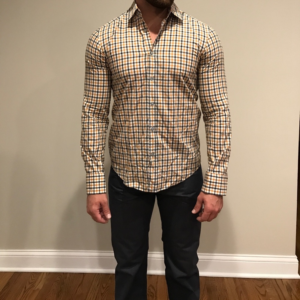 hugo boss men’s slim fit plaid button down