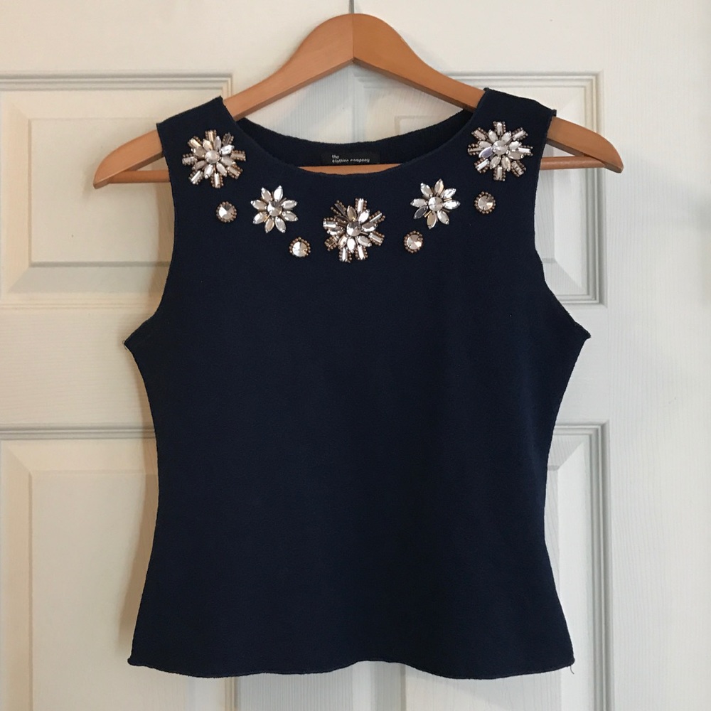 Navy cropped blouse with glam rhinestone detail