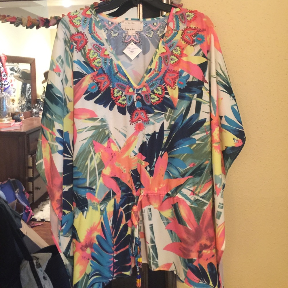 Beaded Floral Tropical Caftan