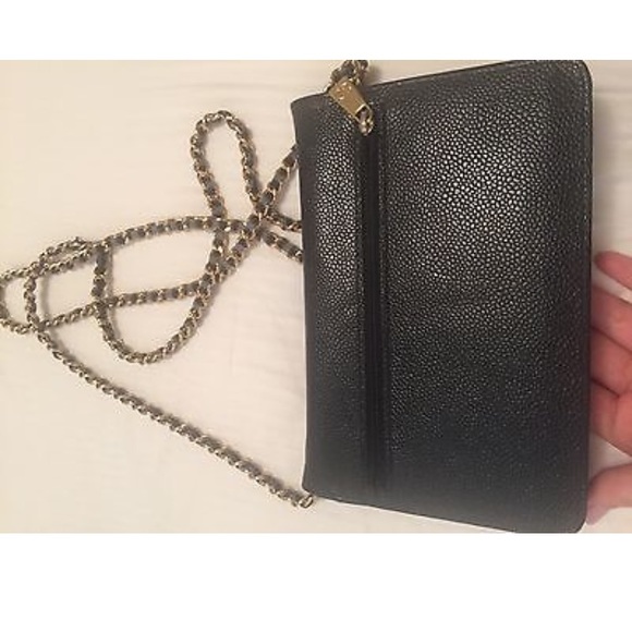 Auth CHANEL Black Caviar Skin Wallet on Chain - Picture 2 of 6