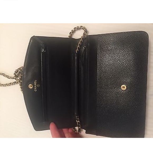 Auth CHANEL Black Caviar Skin Wallet on Chain - Picture 3 of 6