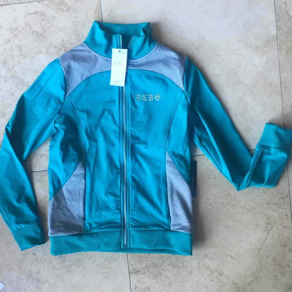 BCBG teal bomber track workout athletic jacket