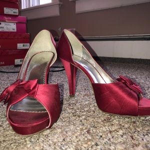 Apple Red Satin Peep Toe Pumps