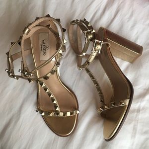 Valentino Garavani Gold Rockstud Strappy Sandals