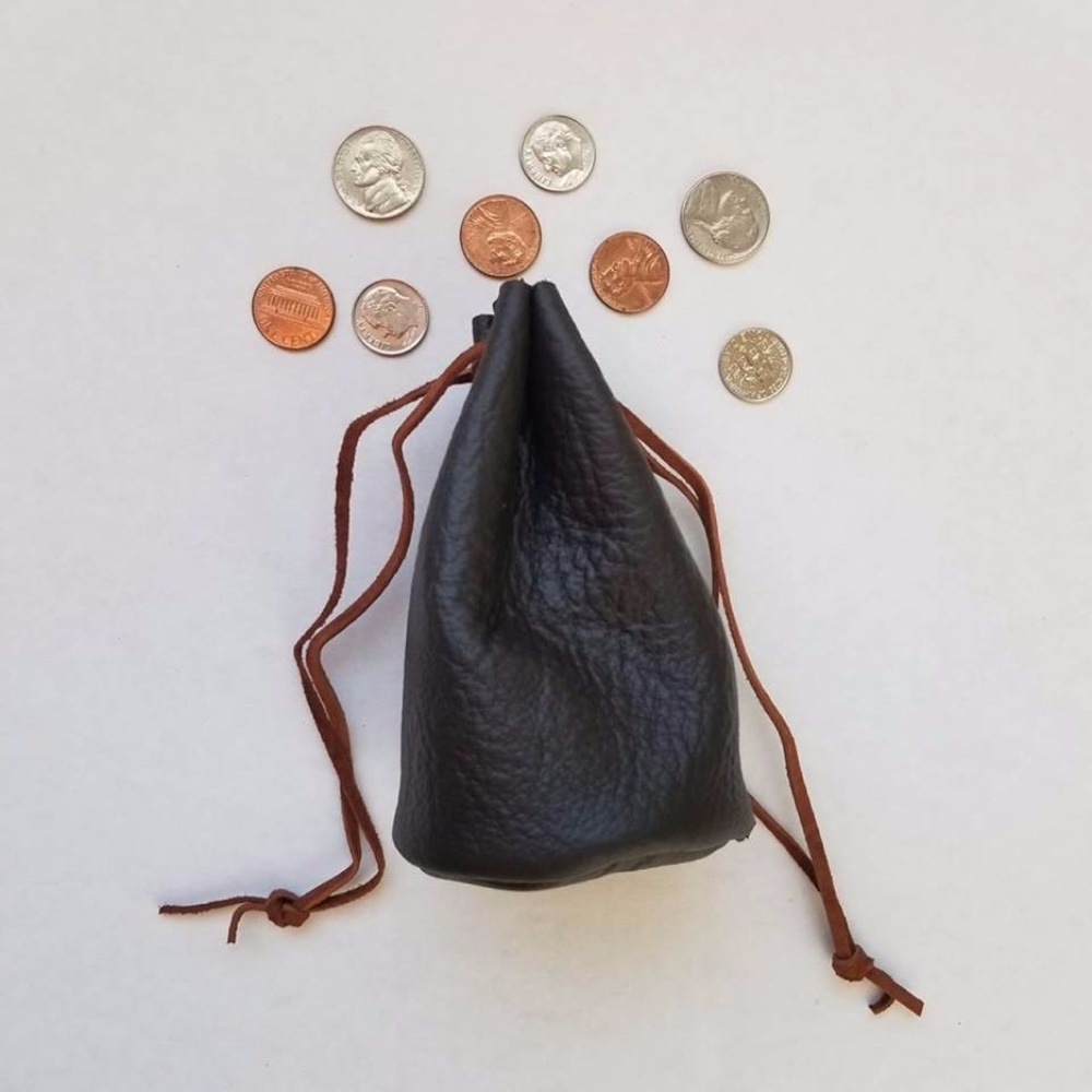 Handmade brown leather coin pouch