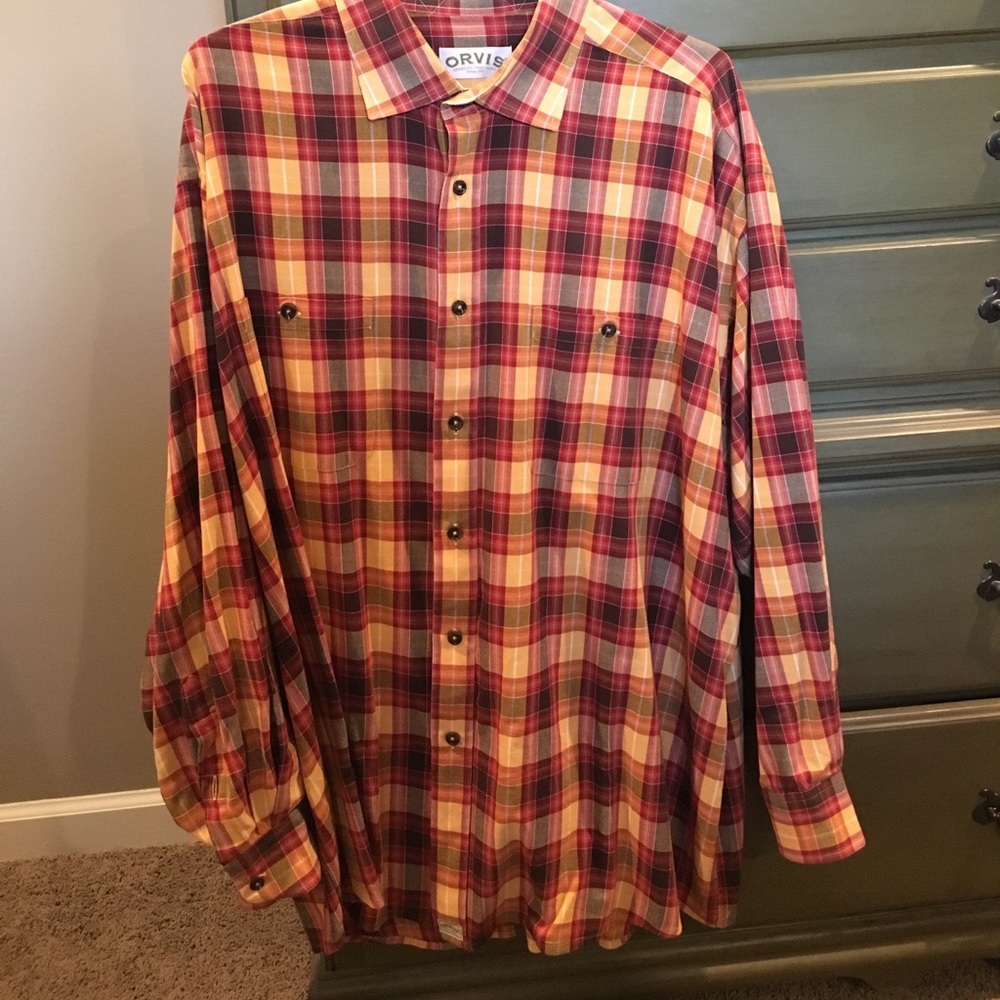 Orvis men's XXL plaid button-down shirt