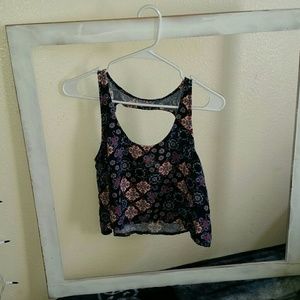 Floral back cut out belly shirt