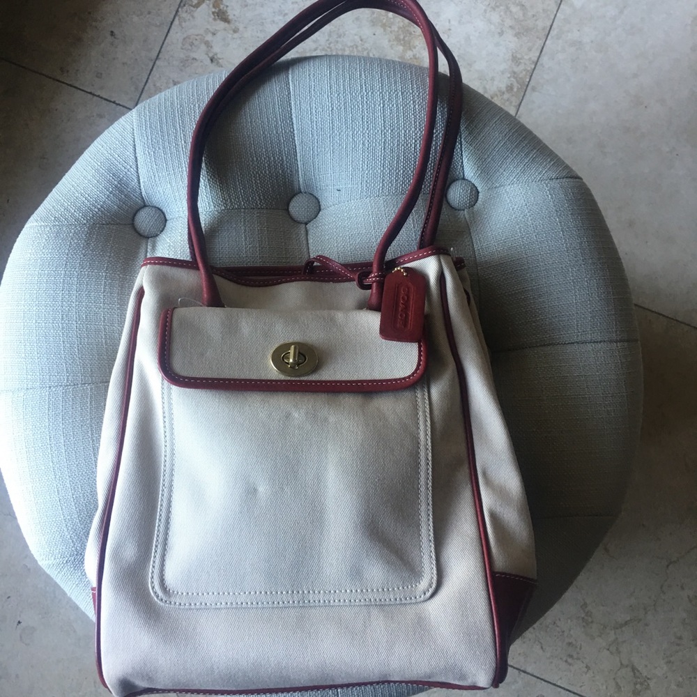 Coach canvas handbag with leather trim