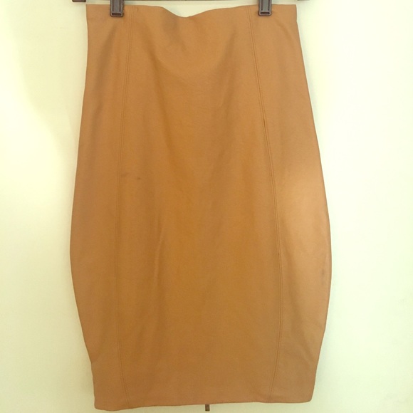 Tan Leather Pencil Skirt with Zipper Back - Picture 1 of 3