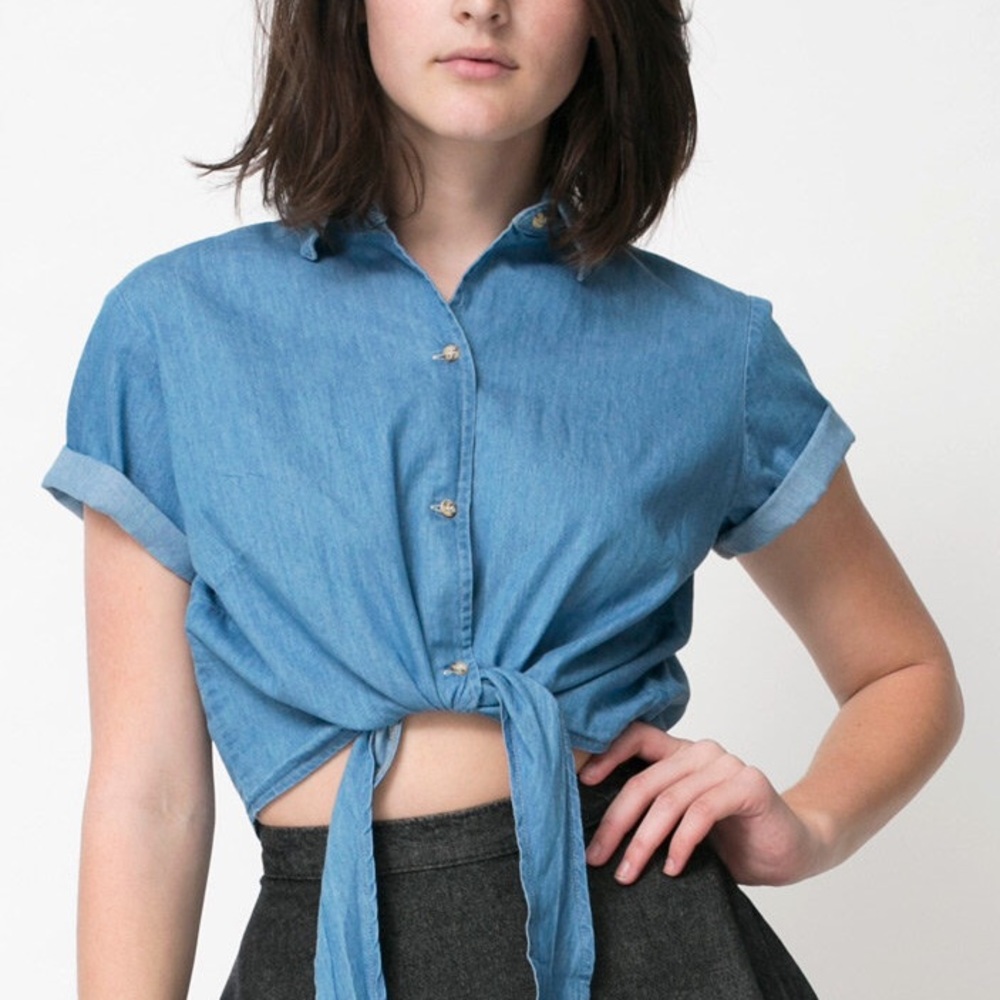 American Apparel Denim Tie Up blouse
