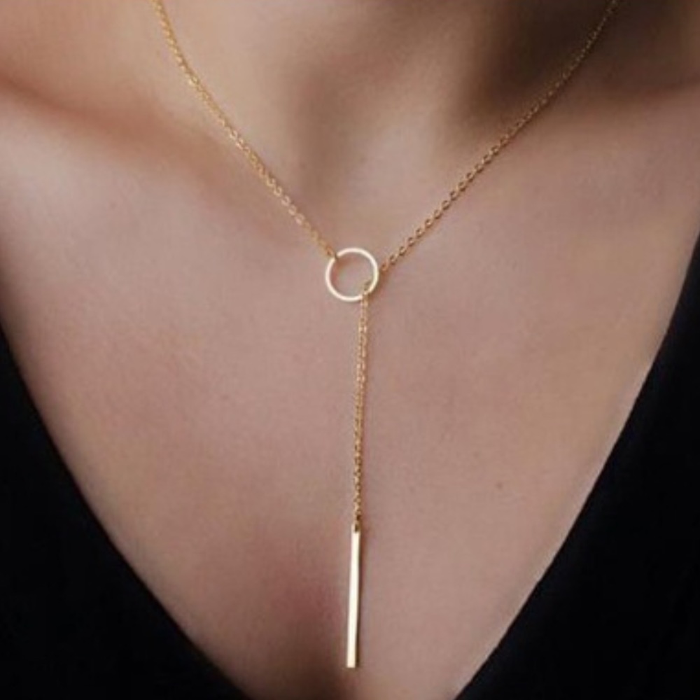 🆕 Golden Bar Lariet Simple Y-Shaped Necklace NWT