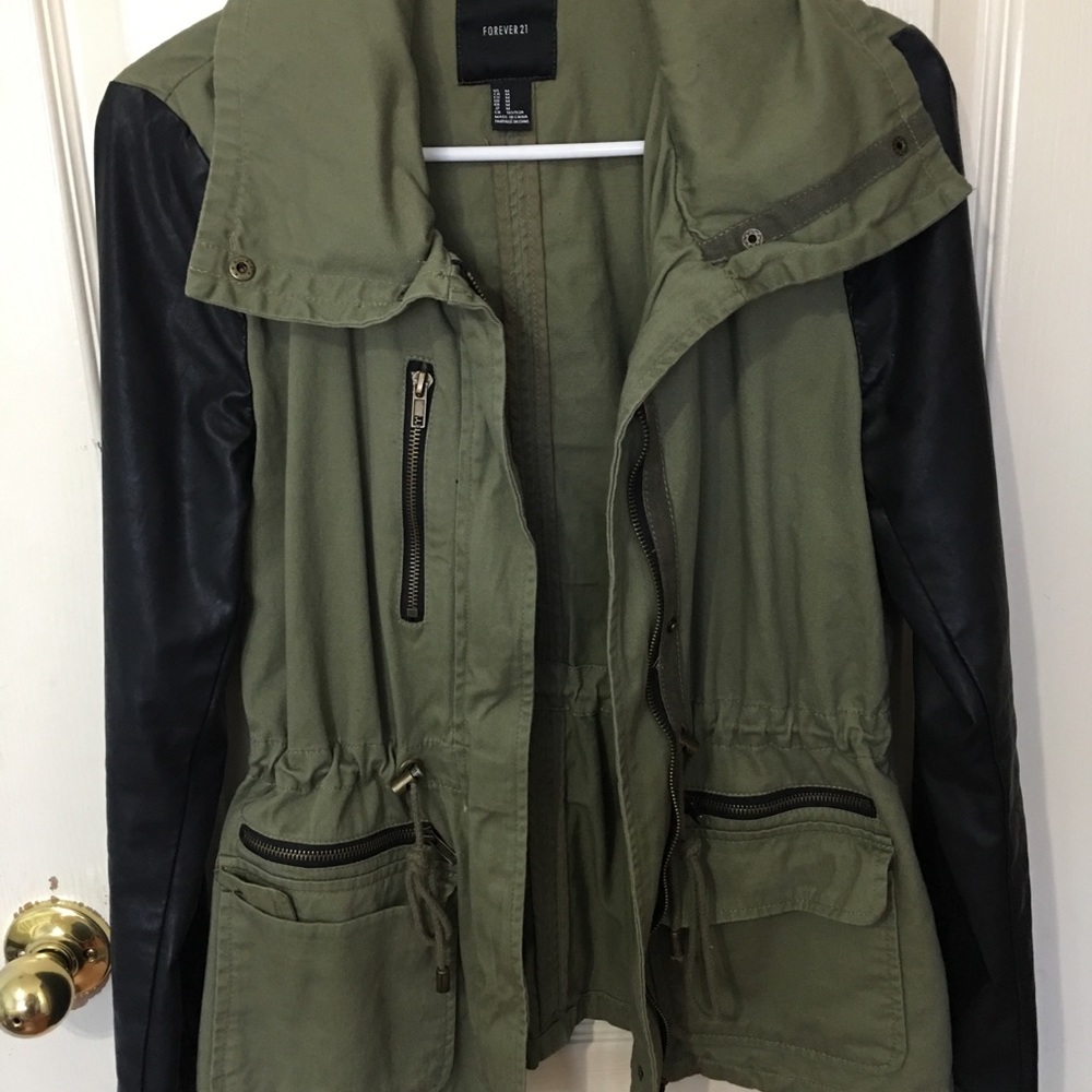 Forever 21 Olive/Leather coat