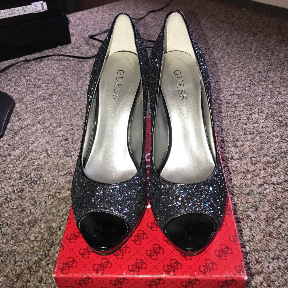 Guess Glitter Peep Toe Pumps
