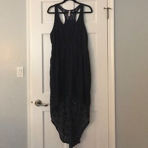 Navy blue high low lace dress