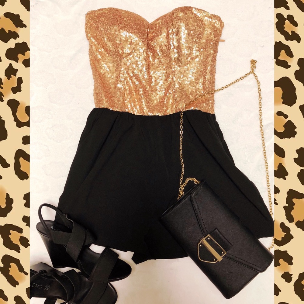 Gold sequin and black romper