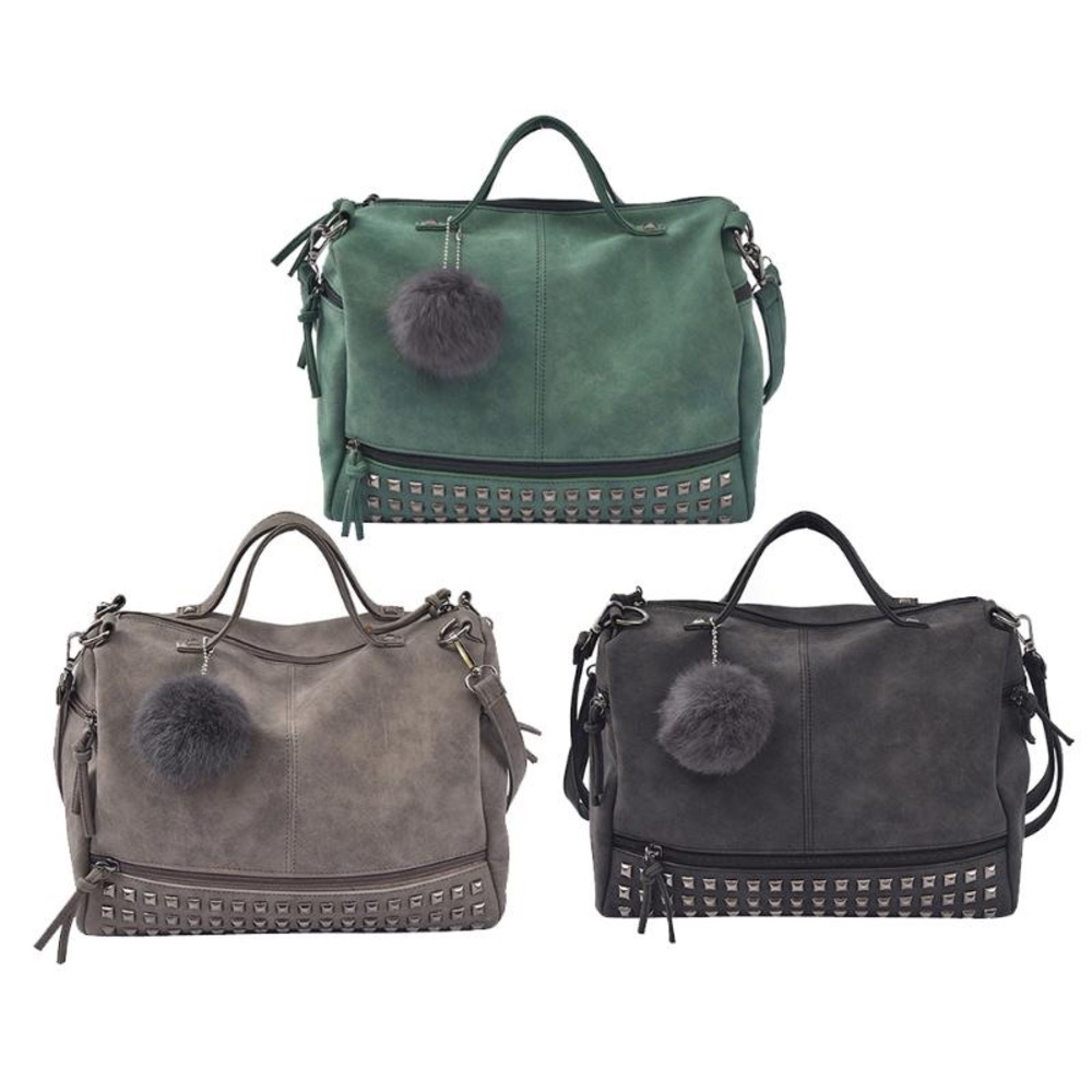 Vintage Nubuck Leather Rivet Large Motorcycle Bag