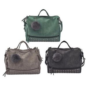 Vintage Nubuck Leather Rivet Large Motorcycle Bag