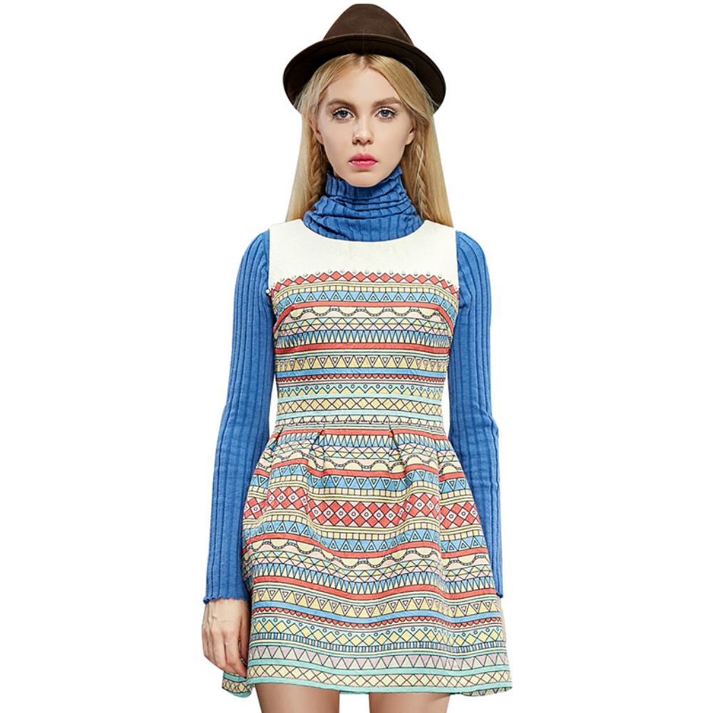Jacquard Striped Multicolor Sleeveless Dress