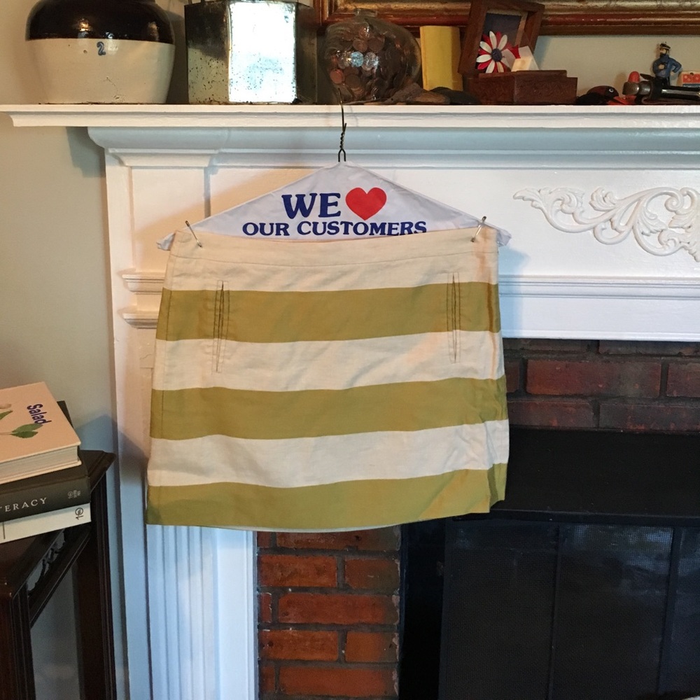 J Crew 6 linen olive striped skirt with pockets