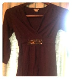 Purple V-neck with Tie Jeweled Maternity Shirt