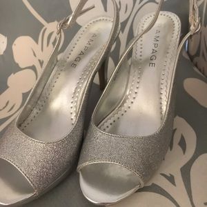 Last call! Rampage Silver Glitter Peep Toe Heels