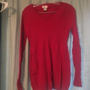 Red Maternity V-Neck Sweater Blouse