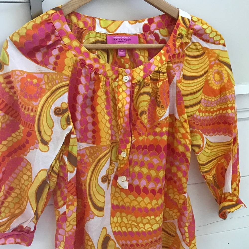 Orange, yellow, pink, banana cotton flowy shirt