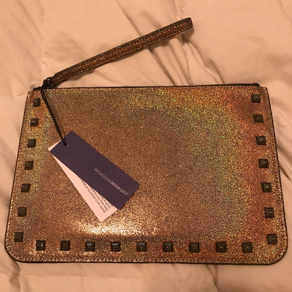 Rebecca Minkoff gold studded clutch. NWT