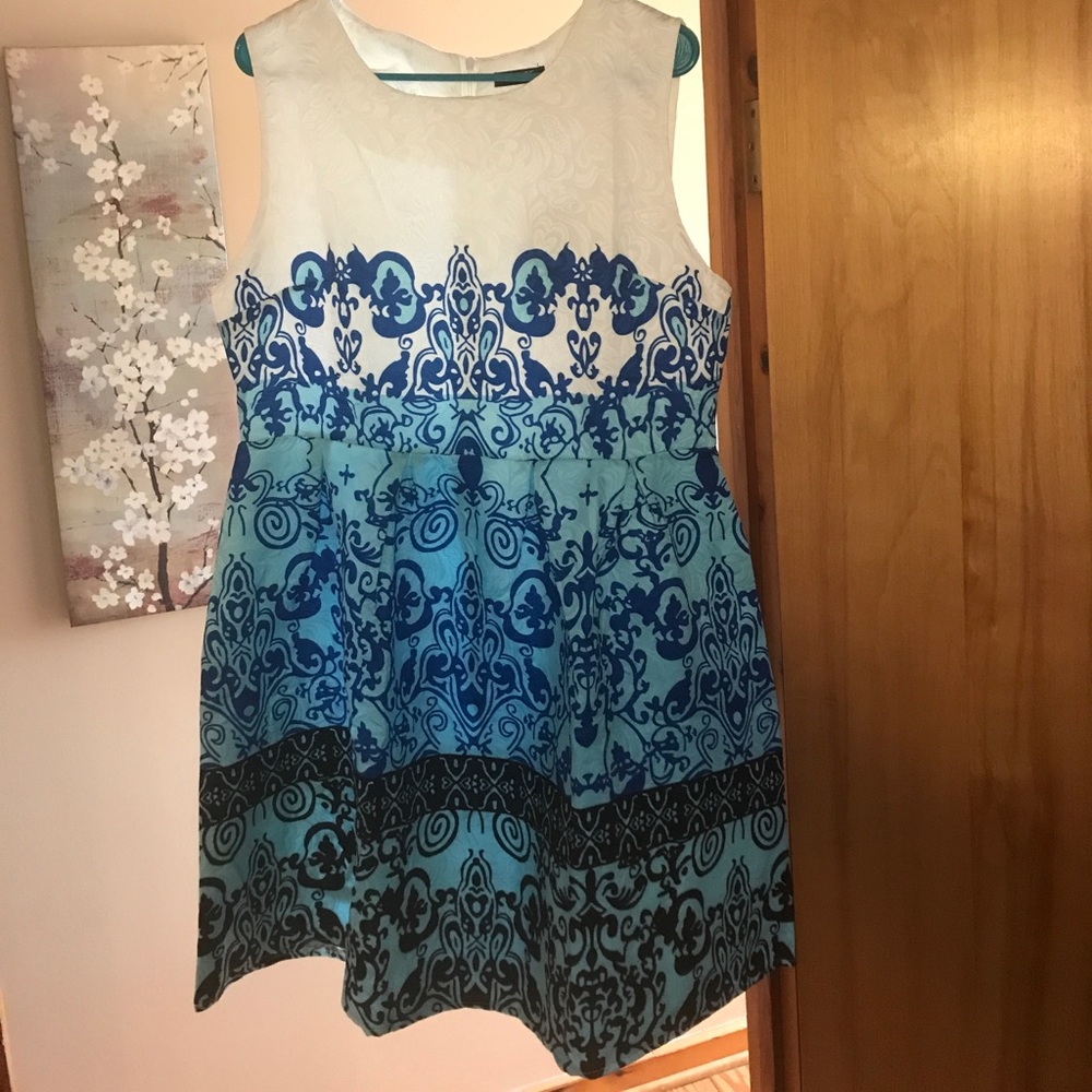 Blue, black and white dress.