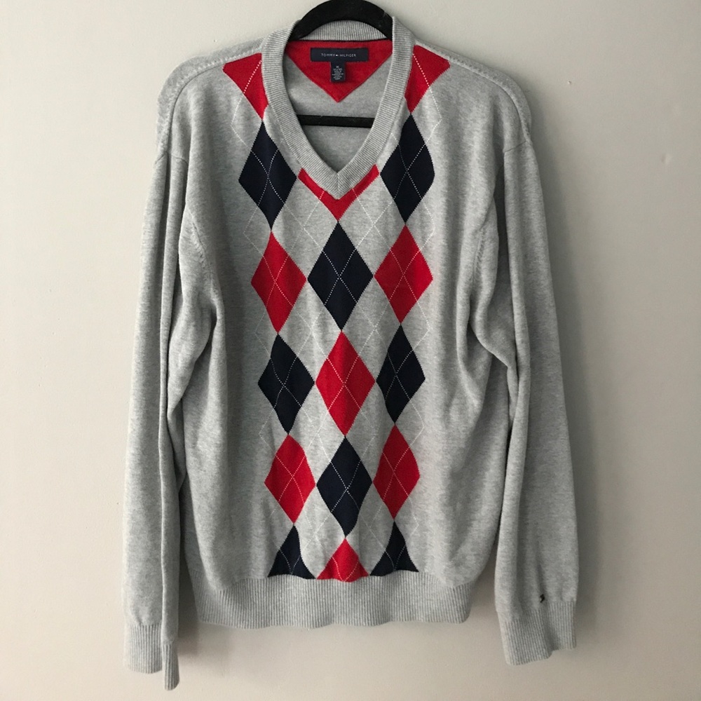 Tommy Hilfiger Men's Grey Argyle Sweater